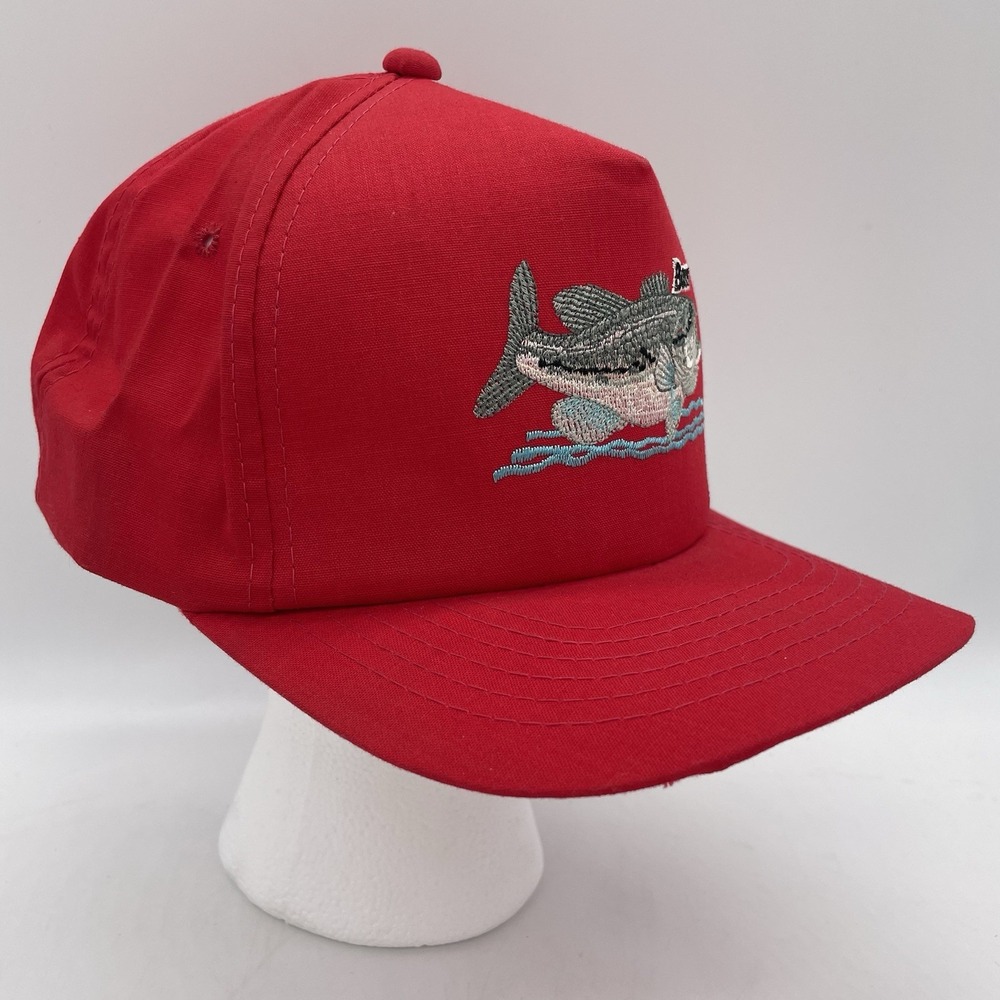 NEW Vintage Bass Hat Cap SnapBack Red Trucker Embroidered Fishing Made In USA